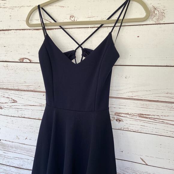 Windsor S Navy Blue High Low w/ Pockets Lace Up Open Back Flowy Cocktail Dress - Picture 3 of 8